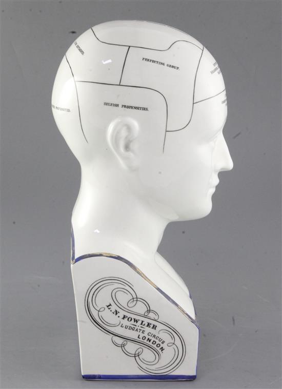 An L. N. Fowler pottery phrenology head, late 19th century, height 30.5cm